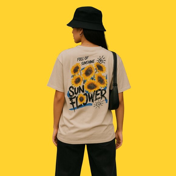 🌻 Manfinity “Sunflower” Graphic Tee | Beige Unisex Streetwear Shirt | Size L - Picture 3 of 13